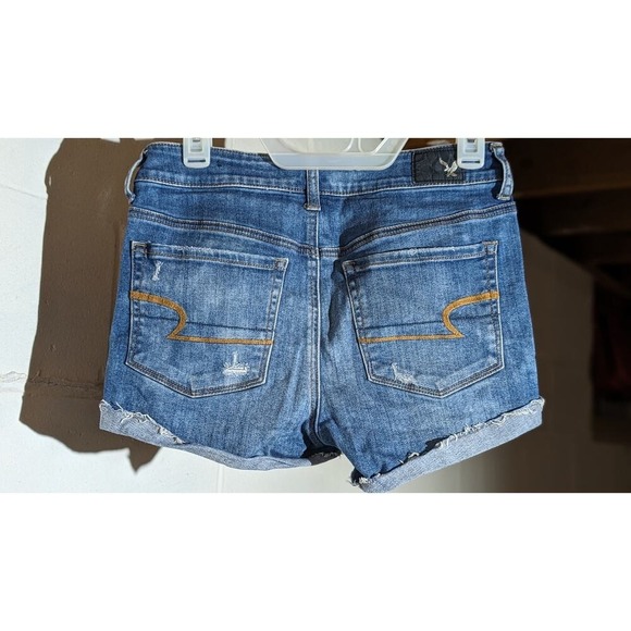 American Eagle High Rise Shortie Denim Jean Shorts Ripped Distressed Cuffed 6 - Picture 3 of 8